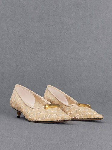Christie Mesh Kitten-Heel Pumps, Beige, hi-res