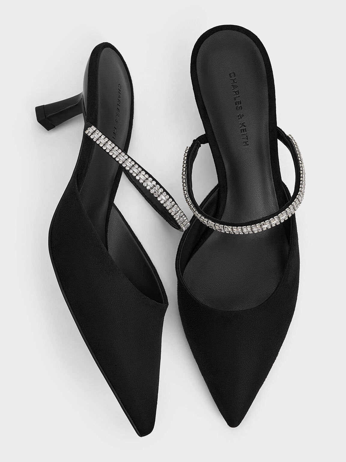 Black Textured Ambrosia Textured Gem-Embellished Pointed-Toe Mules