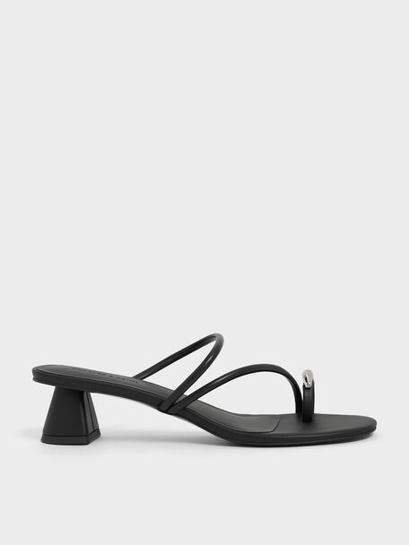 Toe-Ring Strappy Heels, Black, hi-res