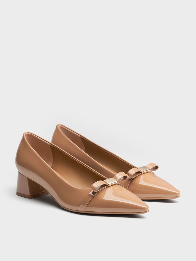 Dorian Patent Bow Pointed Pumps, Caramel, hi-res