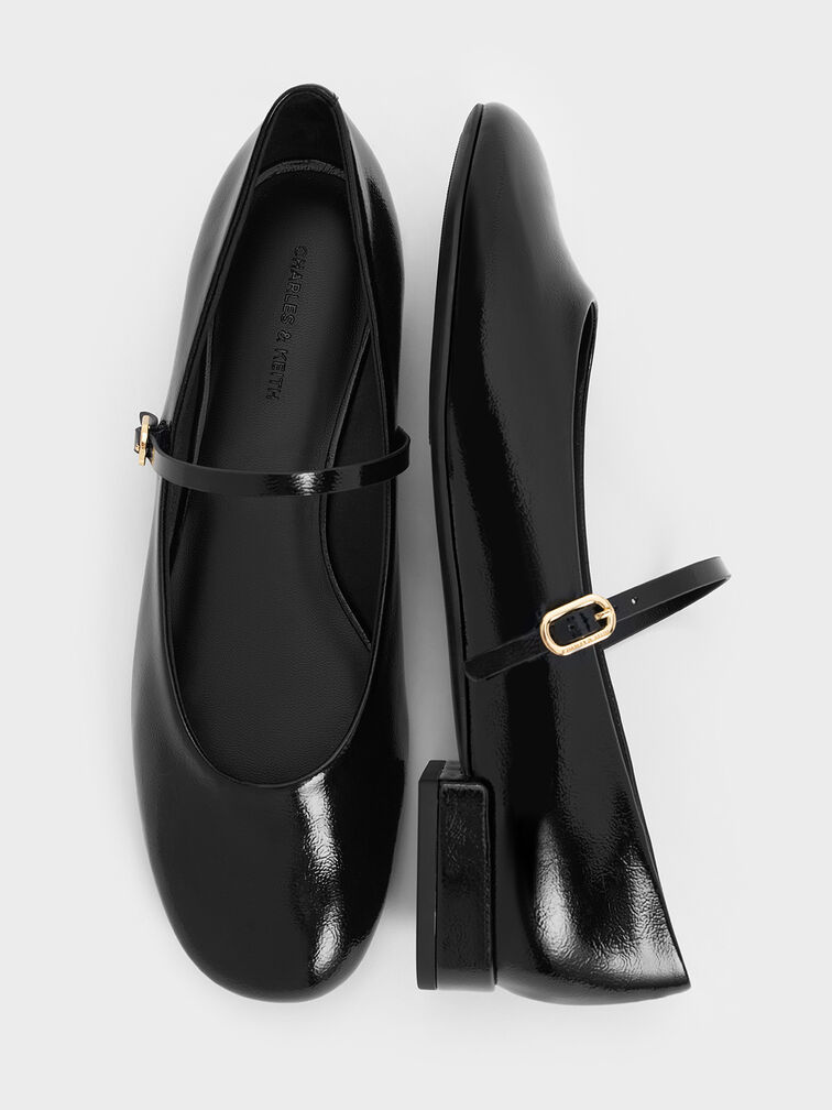 Gertrude Patent Round-Toe Mary Janes, Black Patent, hi-res