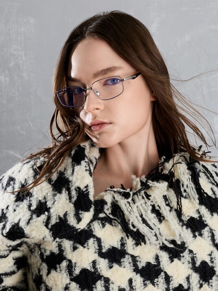 Celestia Metal-Rim Rectangular Clear Sunglasses, Silver, hi-res