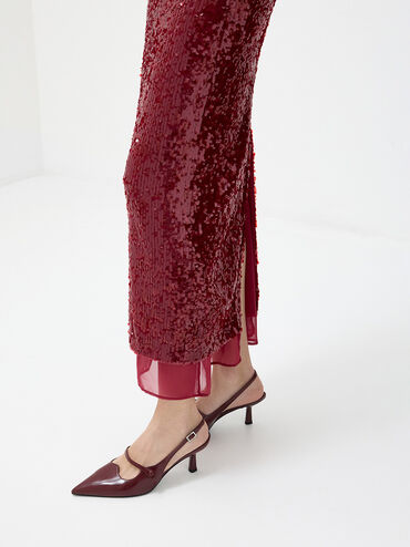 Pointed-Toe Mary Jane Slingback Pumps, Burgundy, hi-res