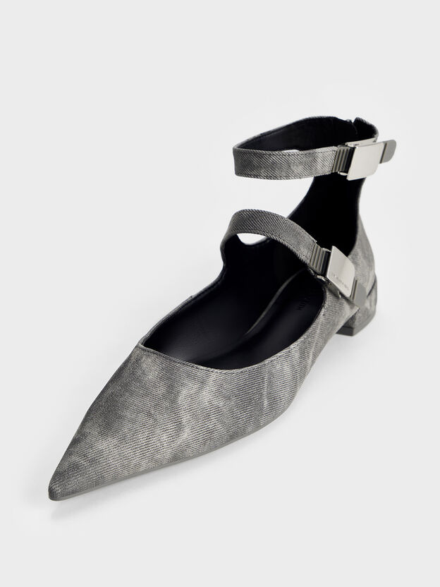 Robbie Denim-Effect Mary Jane Flats, Dark Grey, hi-res