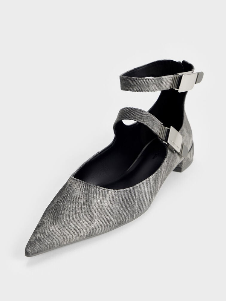 Robbie Denim-Effect Pointed-Toe Mary Jane Flats, Dark Grey Robbie Denim-Effect Pointed-Toe Mary Jane Flats, Dark Grey, hi-res