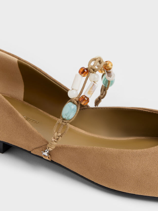 Franca Faux Suede Beaded-Strap Mary Janes, Sand, hi-res