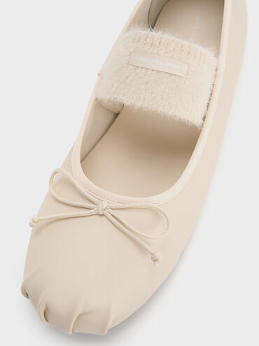 Winona Bow Furry-Strap Mary Jane Flats, Chalk, hi-res