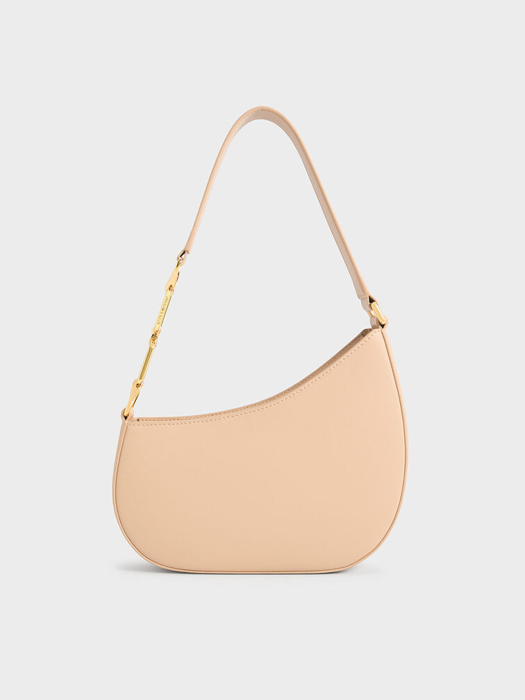 Agatha Chain-Accent Shoulder Bag, Beige, hi-res