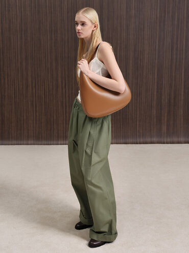 Agatha Chain-Accent Slouchy Hobo Bag, Brown, hi-res