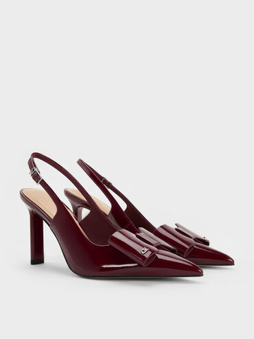 Lu Patent Leather Bow Blade-Heel Slingback Pumps, Burgundy, hi-res