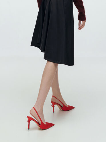 Brantley Bow Slingback Pumps, Red, hi-res