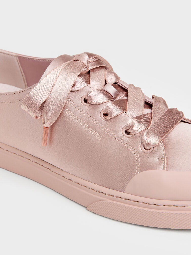 Satin Lace-Up Sneakers, Light Pink, hi-res