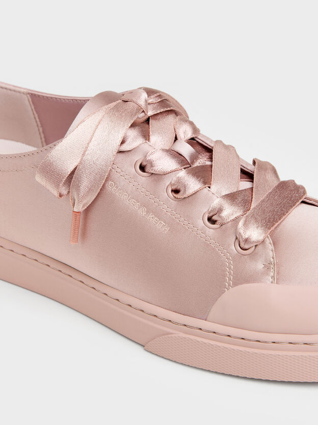 Satin Lace-Up Sneakers, Light Pink, hi-res