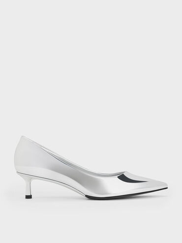 Curtis Metallic Pointed-Toe Kitten Heel Pumps, Silver, hi-res
