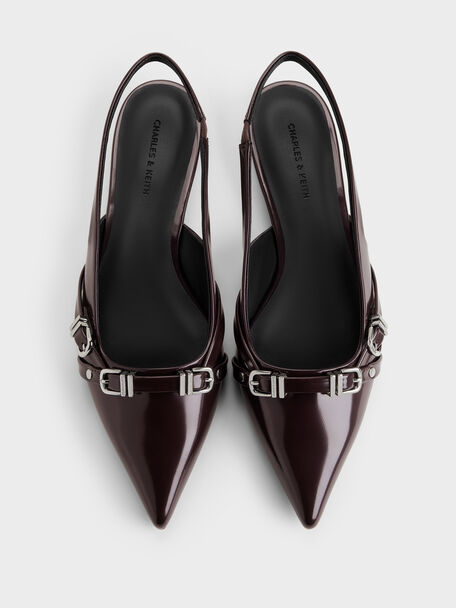 Aira Buckled-Strap Slingback Flats, Burgundy, hi-res