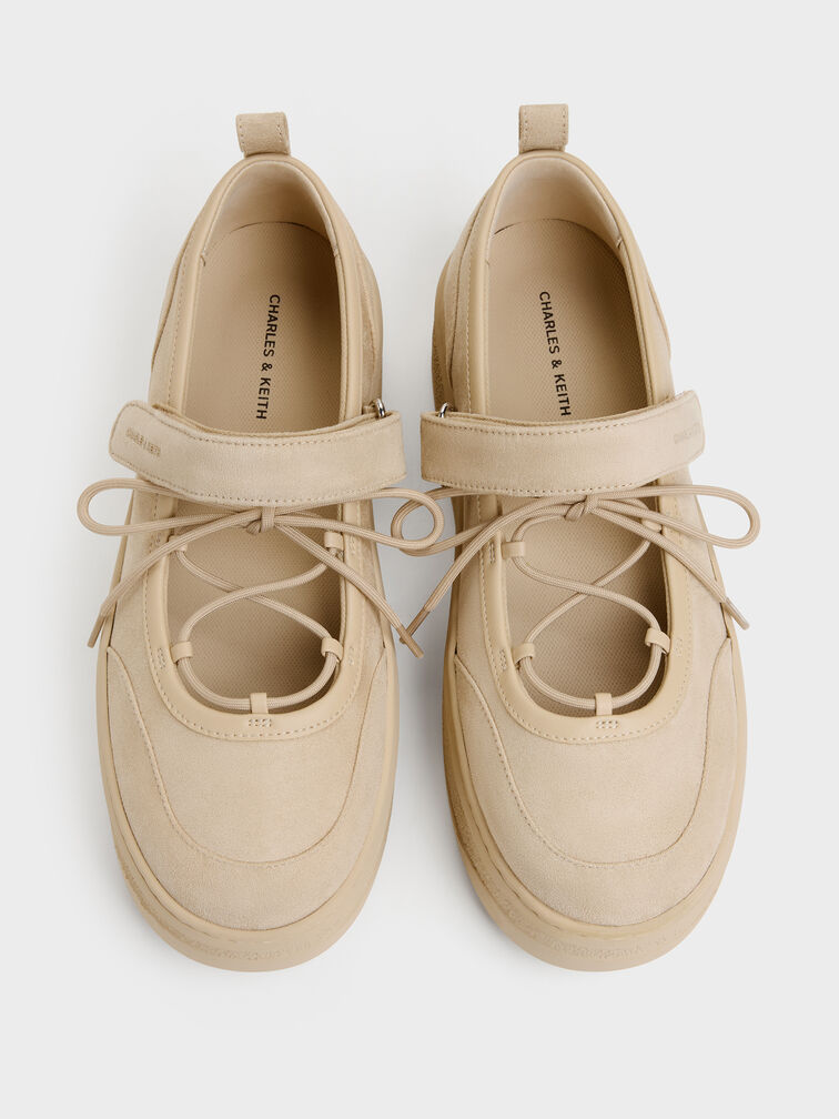 Faux Suede Mary Jane Platform Sneakers, Beige, hi-res