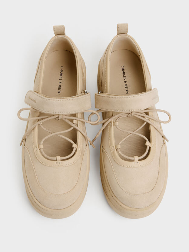 Faux Suede Mary Jane Platform Sneakers, Beige, hi-res