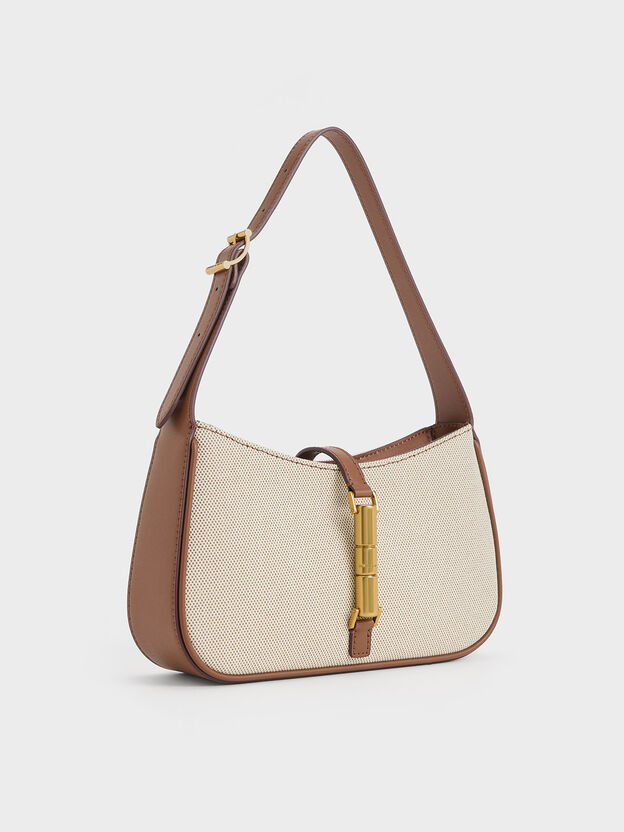 Cesia Canvas Metallic-Accent Shoulder Bag, Chocolate, hi-res