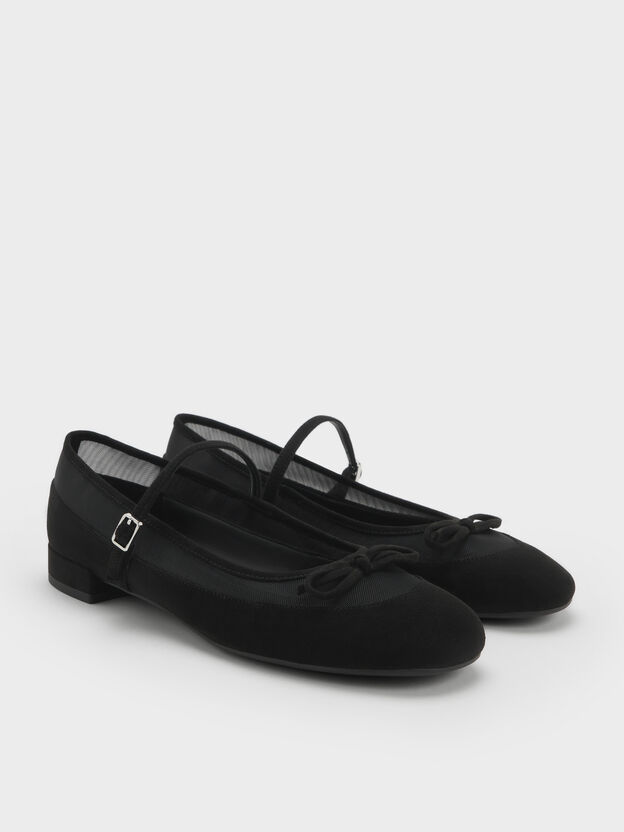 Mulligan Faux Suede & Mesh Mary Janes, Black Textured, hi-res
