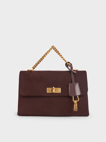 Kerry Recycled Suede Chain-Handle Crossbody Bag, Espresso Brown, hi-res