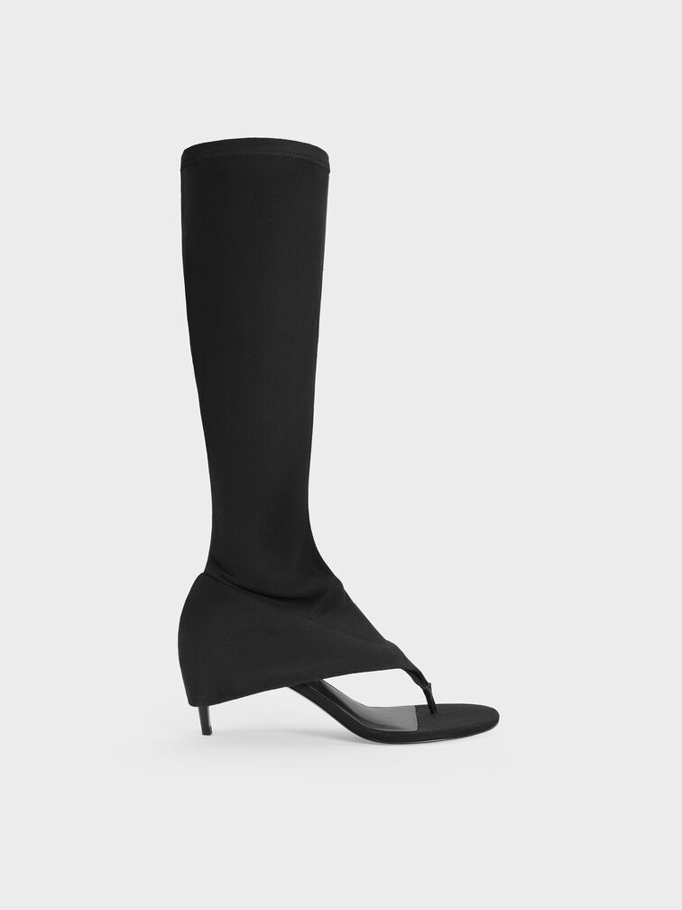 Aether Faux Suede Thong Boots, Black Textured, hi-res