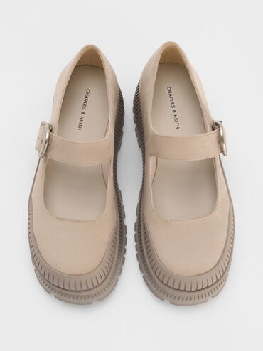 Darra Faux Suede Ridged-Sole Platform Mary Janes, Beige, hi-res