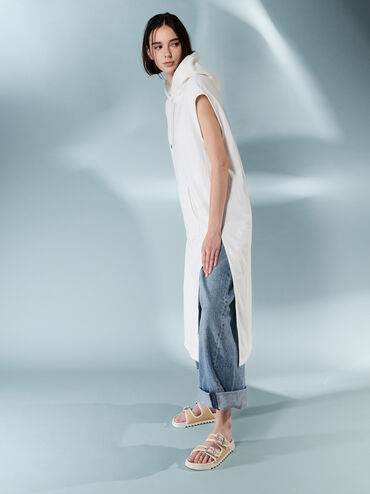 Raffia Gem-Buckle Double-Strap Sandals, Sand, hi-res