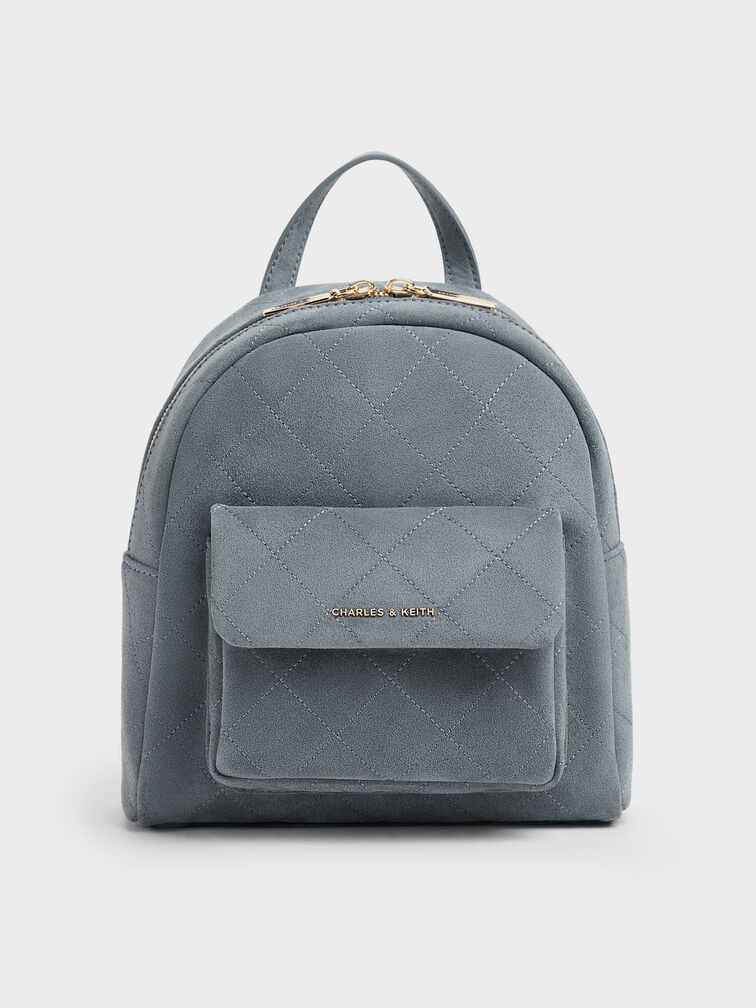 Alva Quilted Front-Pocket Backpack, Smoky Blue, hi-res