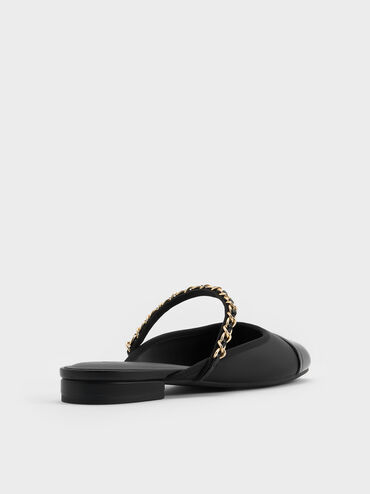 Patent Chain-Strap Mules, Black, hi-res