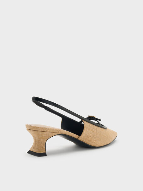 Woven Buckle-Strap Slingback Pumps, Natural, hi-res