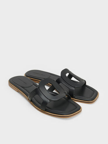 Easley Cut-Out Slide Sandals, Black, hi-res