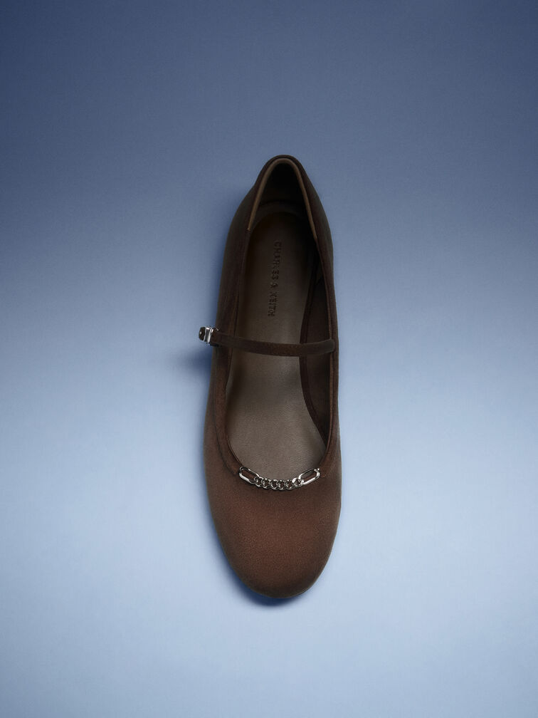 Shila Faux Suede Chain Mary Jane Flats, Dark Brown Textured, hi-res