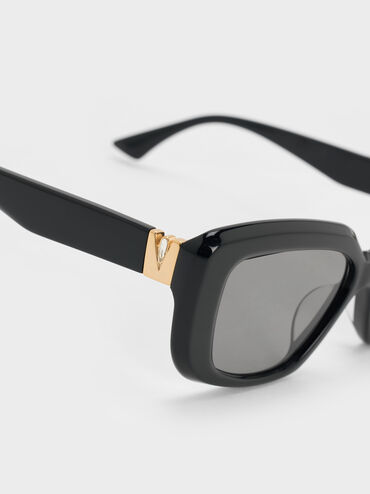 Alix Recycled Acetate Metallic-Accent Butterfly Sunglasses, Black, hi-res