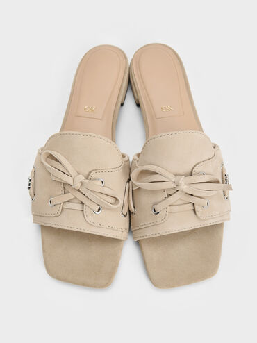 Kori Suede Lace-Up Slide Sandals, Beige, hi-res