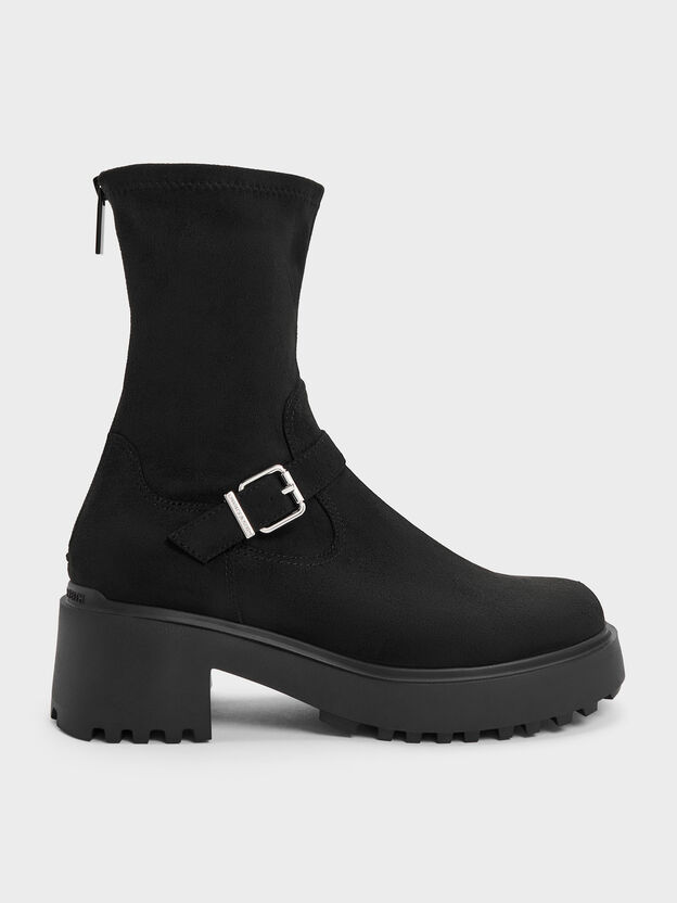 Evan Faux Suede Platform Ankle Boots, Black Textured, hi-res