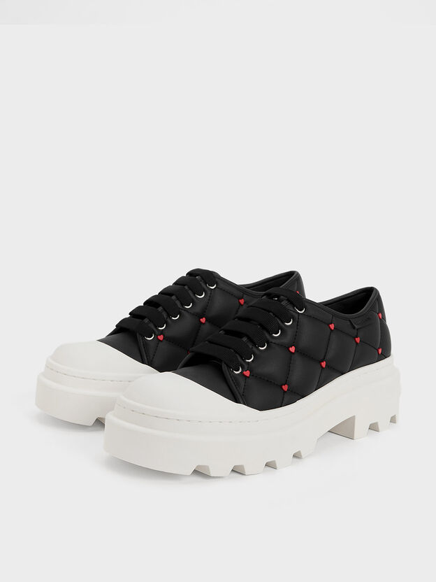 Dahlia Heart-Print Chunky Sneakers, Black, hi-res