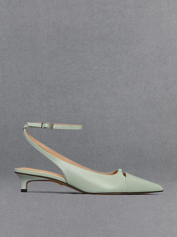 Leather Kitten-Heel Pumps, Mint Green, hi-res