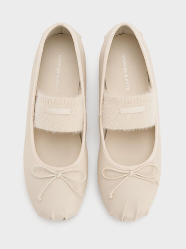 Winona Bow Furry-Strap Mary Jane Flats, Chalk, hi-res