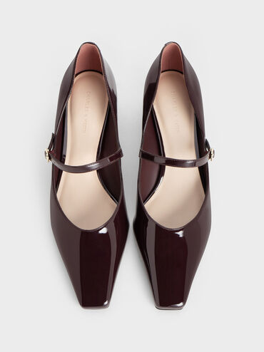 Roxane Patent Square-Toe Mary Janes, Maroon, hi-res