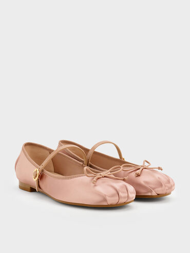 Emiko Satin Bow Mary Jane Flats, Nude, hi-res