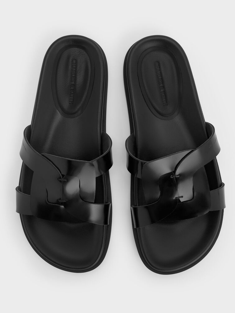 Fannie Interwoven Cut-Out Slide Sandals, Black Box, hi-res