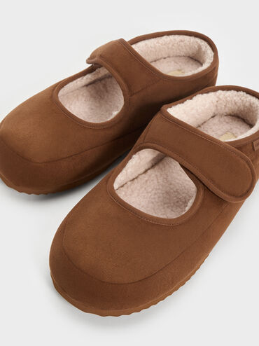 Lumi Faux Suede & Faux Shearling Mules, Brown, hi-res