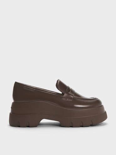 Leoi Platform Penny Loafers, Dark Brown, hi-res