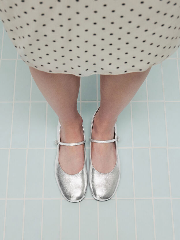 Gertrude Metallic Mary Janes, Silver, hi-res