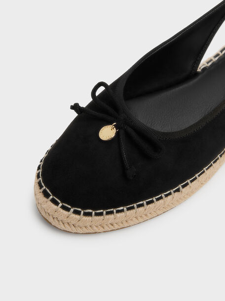 Faux Suede Bow Slingback Espadrilles, Black Textured, hi-res