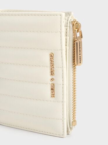 Donna Crinkle-Effect Panelled Top-Zip Wallet, Cream, hi-res