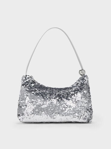 Jesmyn Sequinned Two-Way Bag, Silver, hi-res