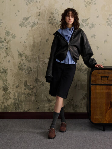 Faux Suede Brogue Derbys, Dark Brown Textured, hi-res