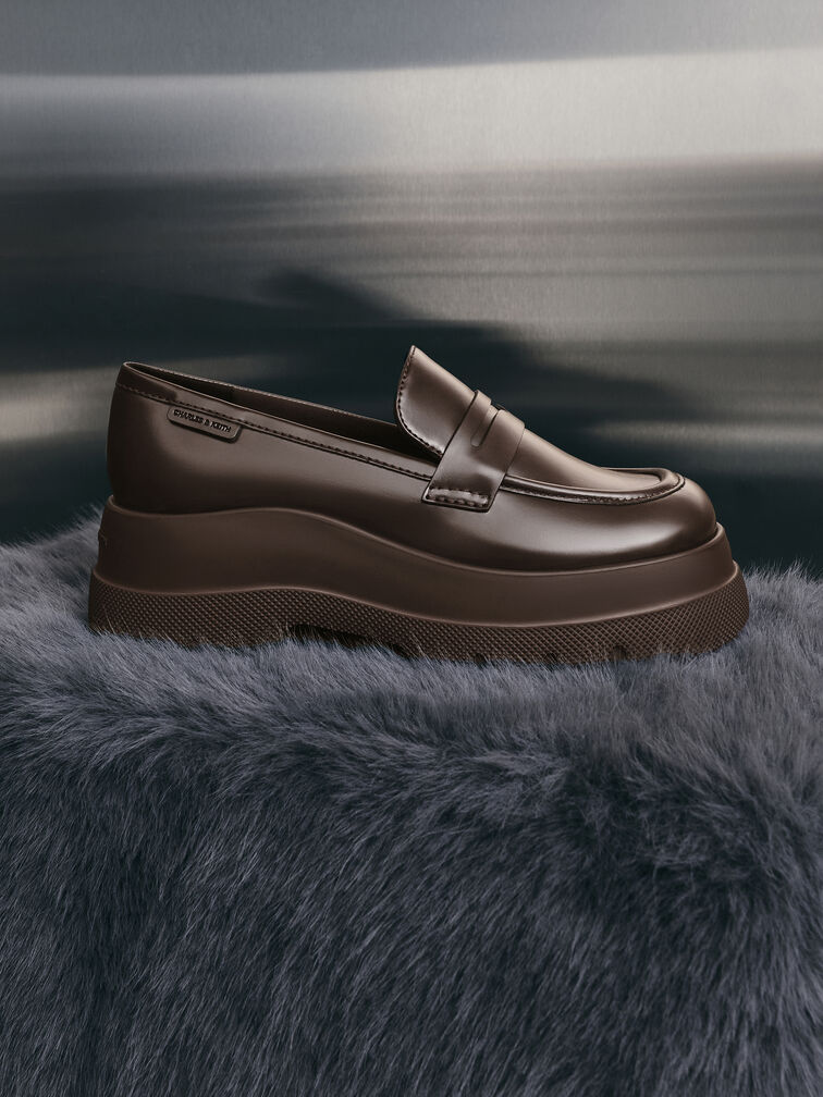 Leoi Platform Penny Loafers, Dark Brown, hi-res