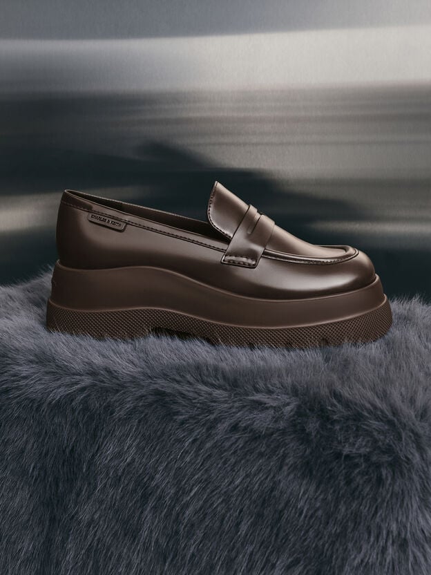 Leoi Platform Penny Loafers, Dark Brown, hi-res